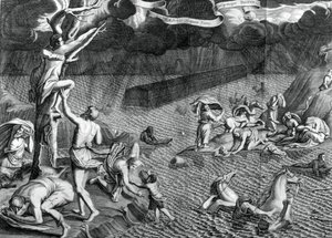 Vedenpaisumuskohtaus, 1675 tekijältä Athanasius Kircher