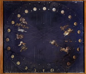 Tieteellinen taulu, joka edustaa kuun sykliä ja erilaisia tähtikuvioita - Athanase Kircher tekijältä Athanasius Kircher