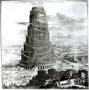 Baabelin torni, 1679 (kaiverrus) (bw kuva)