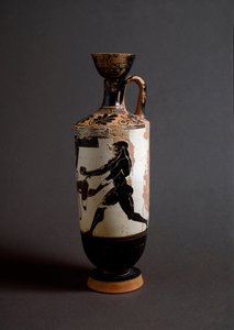 Kreikkalainen taide: "" Herakles ja Atlas"" Atlas Detail. Lekythos (lecyth) valkoinen toteutti Athenen taidemaalari (450-400 eKr.). Athenes, kansallinen arkeologinen museo tekijältä Athena Painter (workshop of)