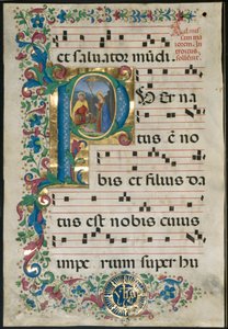 Leaf from Gradual: Initial P with the Nativity