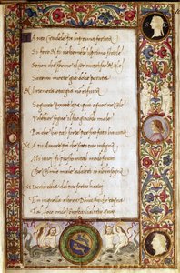 Sivu Francesco Petrarcan (1304-1374) käsikirjoituksesta "Il Canzoniere". Attavante degli Attavanin (1452-1525) miniatyyri, Kansalliskirjasto, Firenze. tekijältä Attavante di Gabriello di Vanti di Bartolo