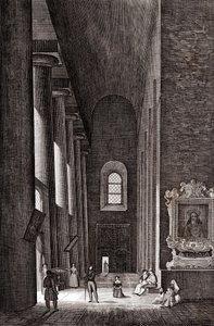 Nativita di Maria Santissiman katedraalin sivukäytävä Syrakusassa, Sisiliassa, Italiassa, kuparikaiverrus, noin 19x29 cm tekijältä Attilio Zuccagni Orlandini