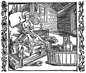 Nainen ja kylpevä erakko. tekijältä attributed to Albrecht Dürer