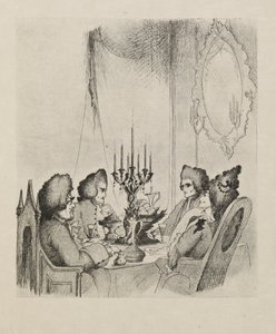 Kohtaus "Madame Lescautista" viidenkymmenen piirustuksen kirjasta tekijältä Aubrey Beardsley
