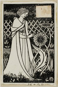 Koristeellinen tutkimus: Nainen auringonkukan kanssa tekijältä Aubrey Beardsley