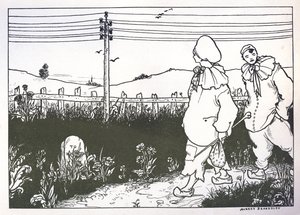 Pierrotin etulehden luonnos, 1896. tekijältä Aubrey Beardsley