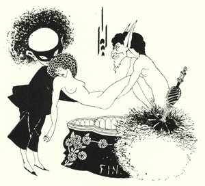 Suunnittelu takakappaleeseen tekijältä Aubrey Beardsley