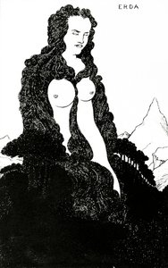 Erda, kuvitus teokselle "Das Rheingold" 1896 tekijältä Aubrey Beardsley