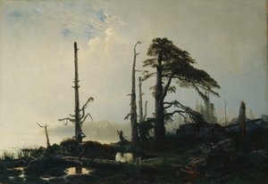 Järvi sumussa (öljy kankaalle)