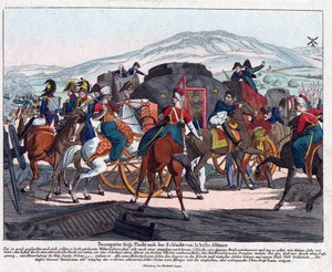 Napoleonin lento Waterloon taistelun jälkeen (1815) - Campe, August Friedrich Andreas (1777-1846) - Etsaus, akvarelli - 21,5x26,3 - Yksityiskokoelma