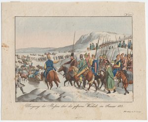 Venäjän armeija ylittää Veikselin tammikuussa 1813, n. 1815 tekijältä August Friedrich Andreas Campe