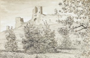 Näkymä Rakveren linnan raunioille, 1828 (seepia & kynä paperille)