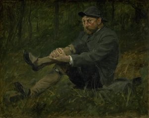 Arkkitehti Thorvald Bindesbøll kuusimetsässä Kullenilla
