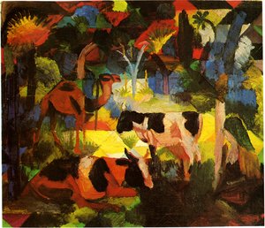 Macke maisema-lehmä-kameli tekijältä August Macke