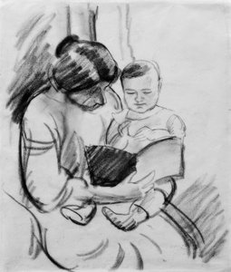 Äiti lapsen kanssa lukemassa (Elisabeth ja Walterchen tekijältä August Macke