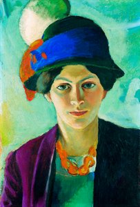 ""Taiteilijan vaimon muotokuva hatun kanssa"" (Taiteilijan vaimo hatulla) August Macken (1887-1914) maalaus tekijältä August Macke