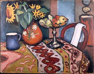 Asetelma auringonkukan kanssa II, 1911 tekijältä August Macke
