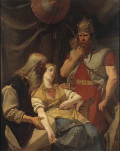 Orvar Oddr annnonce a Ingeborg la mort de Hjalmar - Oervar-Oddr ilmoittaa Ingeborgille Hjalmarin kuolemasta, kirjoittanut Malmstrom, elokuu (1829-1901). Öljy kankaalle