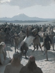 Palaneen Njállin tarina: Hevostaistelu Hliðarendissa, 1880-luku. tekijältä August Malmström