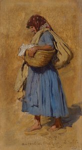 Maanviljelijän vaimo nenäänsä puhaltamassa, noin 1871-1874 tekijältä August Ritter von Pettenkofen