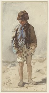 Unkarilainen poika seisoo ja kasvot, paljain jaloin ja päällään turkishattu tekijältä August Xaver Carl von Pettenkofen