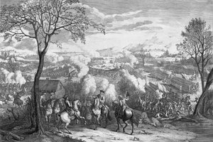 Cullodenin taistelu 16. huhtikuuta 1746, Luke Sullivanin kaiverrus, noin 1746 (värillinen viivakaiverrus). tekijältä August von Heckel