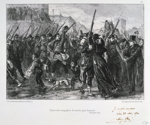 Ranskalaiset sotilaat lähtevät Buzenvaliin, Pariisin piiritys, Ranskan ja Preussin sota, 18. tammikuuta 1871 1872