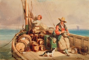 Kaksi hahmoa veneessä, 1843 (wc paperilla) tekijältä Auguste Delacroix