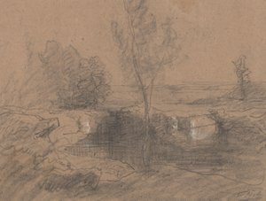 Maisema, n. 1853-65 (lyijykynä ja pesu paperille)