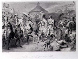 Kokous kultakankaan kentällä, 24. kesäkuuta 1520, kaivertanut Millin (kaiverrus) tekijältä Auguste Hyacinthe (after) Debay