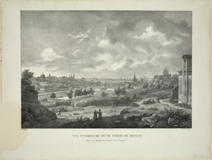 Yauza-joen yli Moskovassa, n. 1830 tekijältä Auguste Jean Baptiste Antoine Cadolle