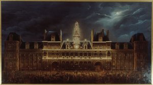 Hôtel de Villen valaistus kuninkaanpäivänä 1. toukokuuta. tekijältä Auguste Jean Simon Roux