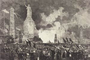 14. heinäkuuta. Place de la Républiquen valaistus, 1883. tekijältä Auguste Lepere