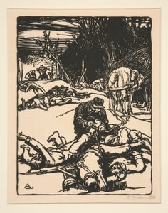 Huhtikuussa taistelu (Taistelun jälkeen), La Guerre de 1914, ensimmäinen sarja, nro 14 tekijältä Auguste Lepere