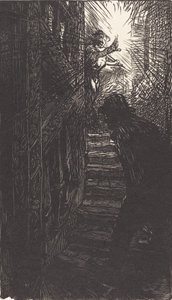 Veistoksellinen portaikko rue Boutebrie, julkaistu 1901. tekijältä Auguste Lepere