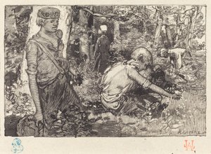 Toukokuun liljan kokoontuminen (La cueillette du muguet) tekijältä Auguste Lepere