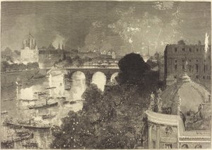 14. heinäkuuta. Seinen valaistus Pont Neufista Pont au Changeiin tekijältä Auguste Lepere