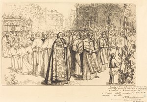 Kulkueen paluu Nanten katedraaliin (Rentree de la Procession a la Cathedral de Nantes) tekijältä Auguste Lepere