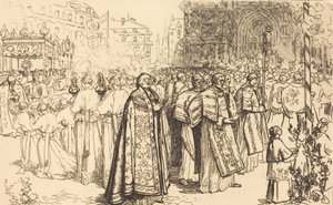 Kulkueen paluu Nanten katedraaliin Rentree de la Procession a la Cathedral de Nantes, 190 tekijältä Auguste Lepere