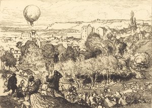 Putoava ilmapallo Pre-Saint-Gervais Lebaloon qui -haudassa, Pre-Saint-Gervaisissa, 1910. tekijältä Auguste Lepere