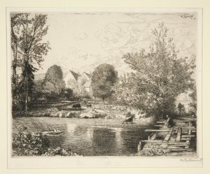 Vieille passerelle, bords du petit Morin (Vanha jalkasilta, Banks of the Small Morin) tekijältä Auguste Lepere