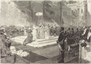 Kuninkaallinen kaste Espanjan hovissa tekijältä Auguste Lepère after Daniel Vierge