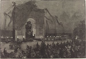 Victor Hugon hautajaiset. Vigilia tekijältä Auguste Lepère after Henri Louis Scott