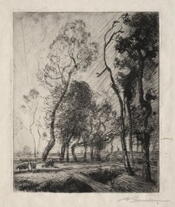 Auringonlasku puiden takana tekijältä Auguste Louis Lepère