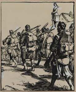 Rajataistelu: brittiläisten sotilaiden ryhmä, 1914. tekijältä Auguste Louis Lepère