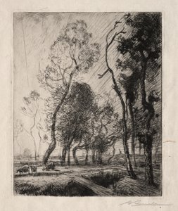 Auringonlasku puiden takana, 1909. tekijältä Auguste Louis Lepère