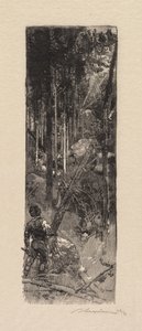 Fontainebleaun metsä: Mäntyjen hakkuu La Forêt de Fontainebleau: Abattage des pines, 1890. tekijältä Auguste Louis Lepère