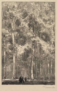 Fontainebleaun metsä: Aamu, Forts de Marlotten tien risteys (La Forêt de Fontainebleau: Le Matin, Carrefour des Fort de Marlotte) tekijältä Auguste Louis Lepère