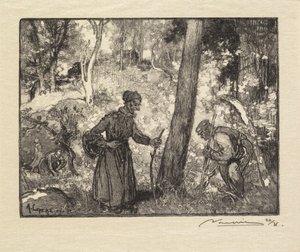 Fontainebleaun metsä: sienenmetsästäjät Rocher Bernard La Forêt de Fontainebleaussa..., 1890.